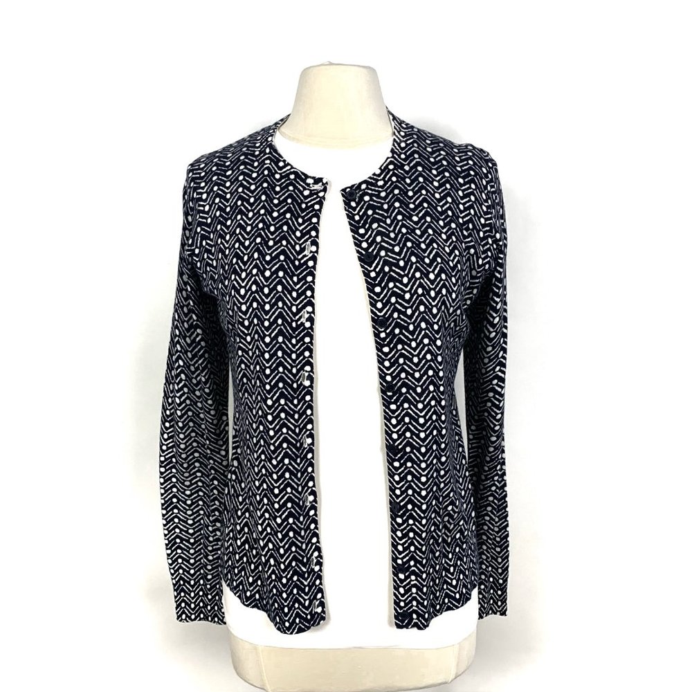 Loft Cardigan Button Up Sweater Navy and White  M
